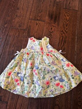 Janie and Jack Yellow Floral Cotton Sleeveless Dress with Multicolor Blooms